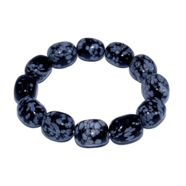 bracelet pierres ovale obsidienne neige