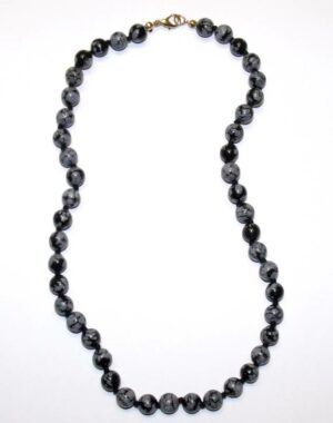 collier obsidienne neige boules