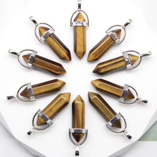 Pendentif Double Pointe Œil de Tigre Naturel
