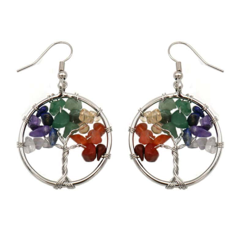 boucles d'oreilles arbre de vie 7 chakras