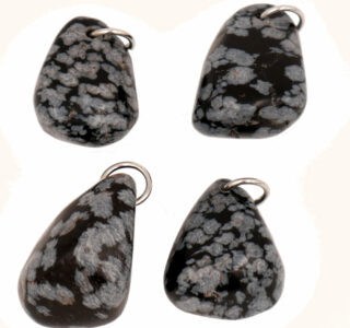 pendentif obsidienne flocon de neige mouchetée, pierre percée