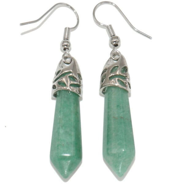 boucles d'oreilles en aventurine verte pierre taillée en pointe