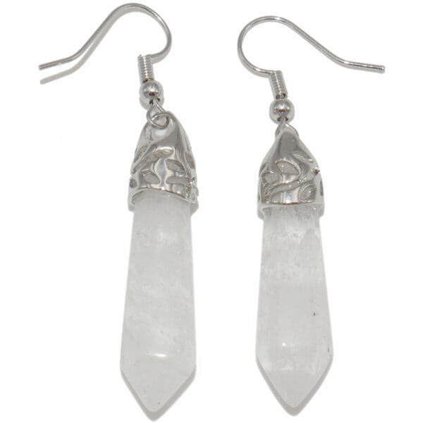 boucles d'oreilles en cristal de roche pierre taillée en pointe