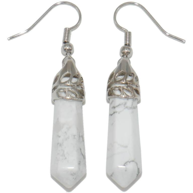 boucles d'oreilles en howlite pierre taillée en pointe