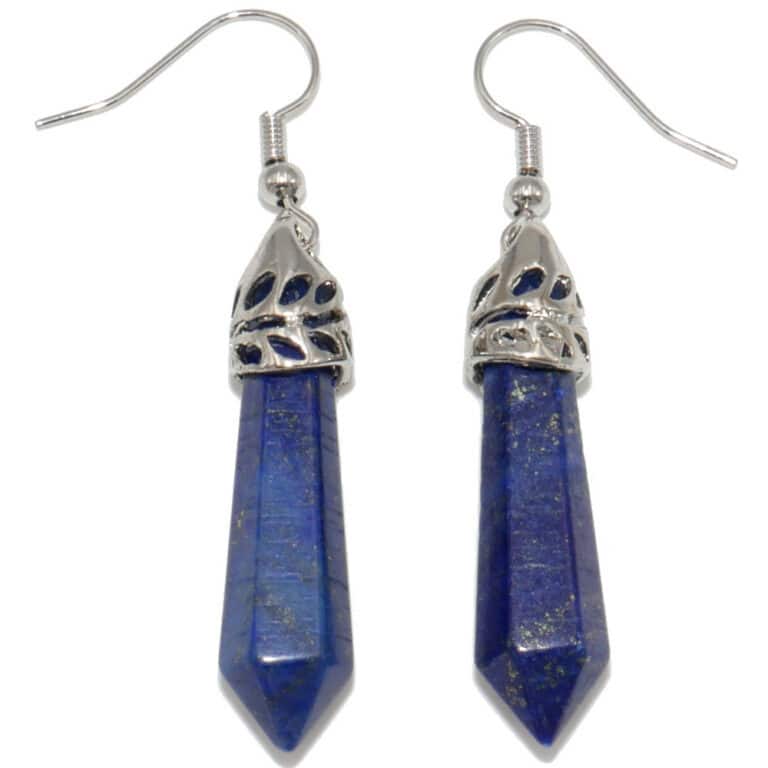 boucles d'oreilles en lapis lazuli pierre taillée en pointe