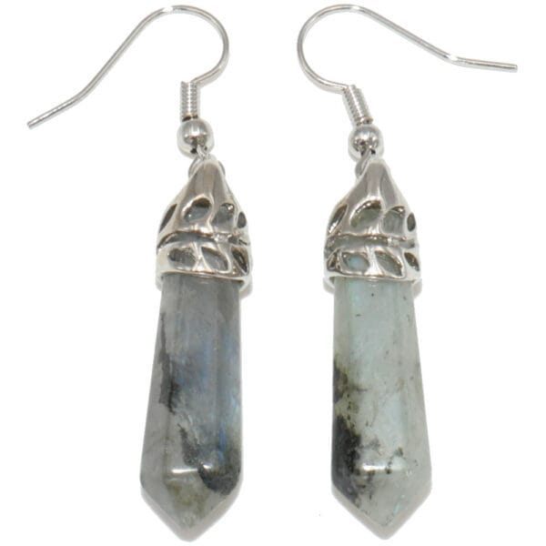 boucles d'oreilles en labradorite pierre taillée en pointe