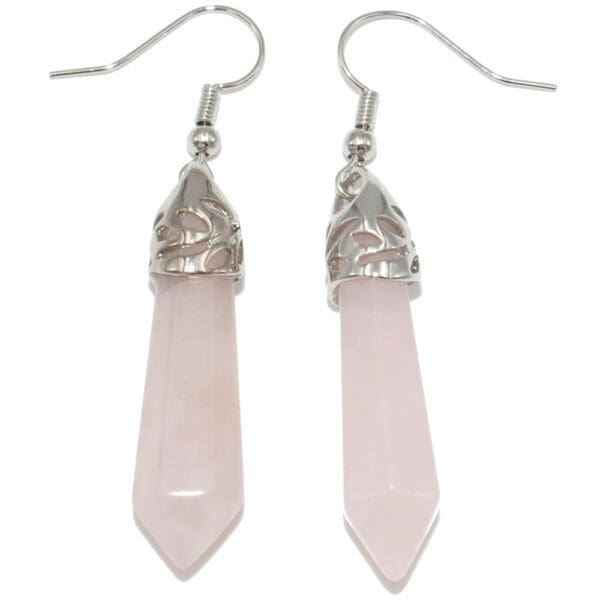 boucles d'oreilles en quartz rose pierre taillée en pointe