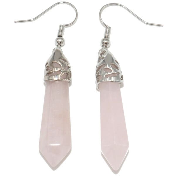 boucles d'oreilles en quartz rose pierre taillée en pointe