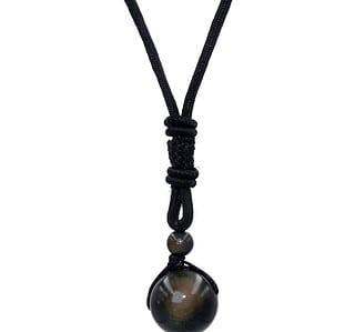 pendentif collier sphère en obsidienne oeil celeste