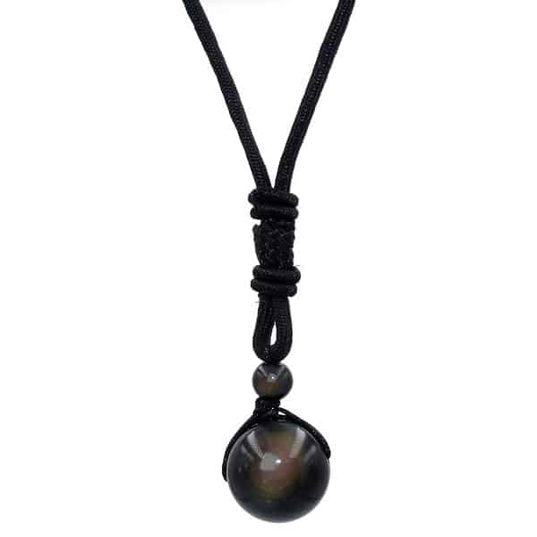 pendentif collier sphère en obsidienne oeil celeste