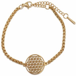 bracelet fleur de vie plaqué or acier inoxydable reglable