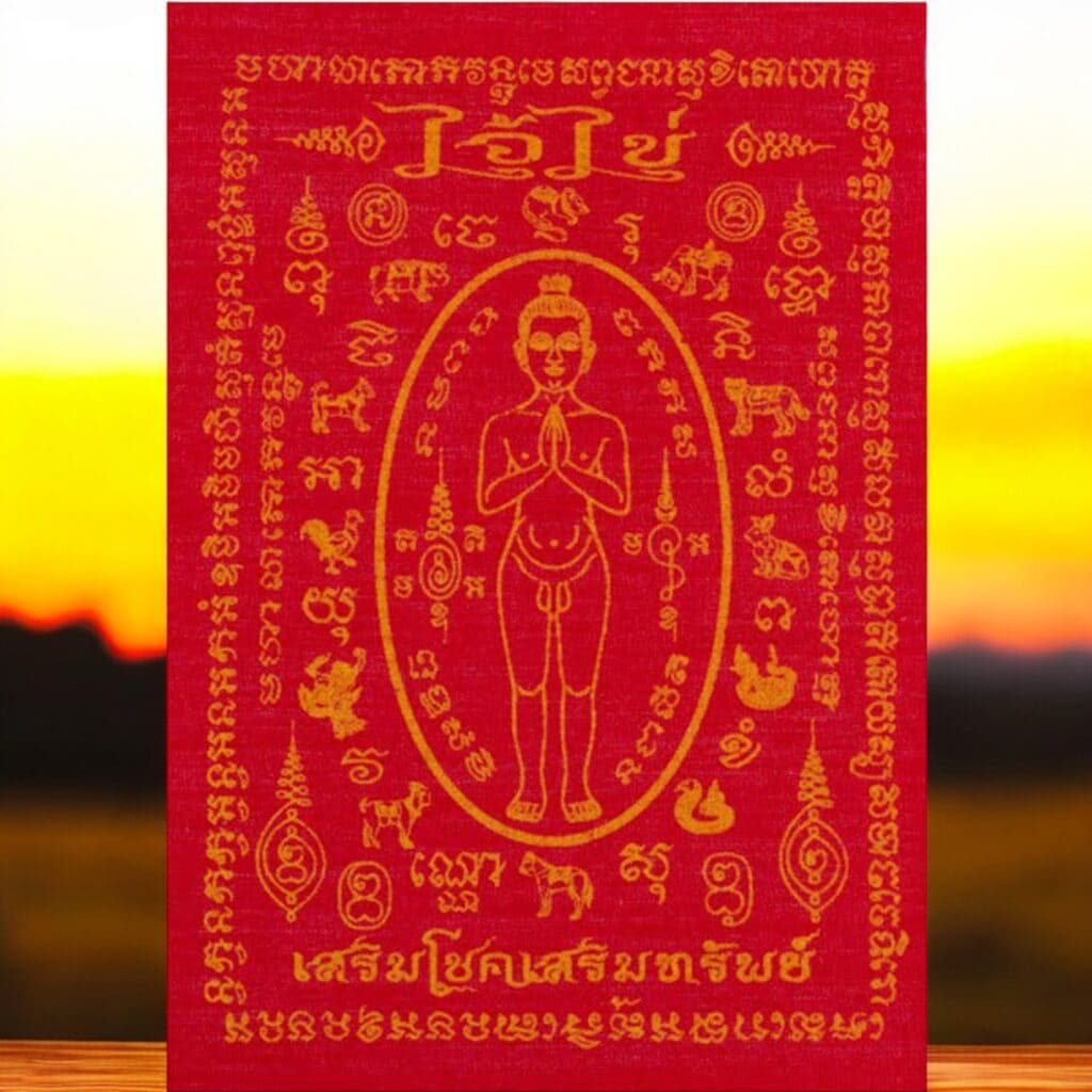 5 Pcs Nang Kwak Thai Amulet Set – Wealth, Money & Business Luck Talisman – Wat Mahathat, Red Fabric