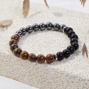 Bracelet de protection – Œil de tigre, Hématite et Tourmaline noire