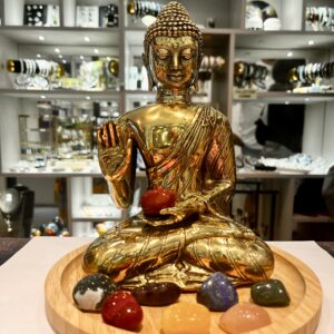 Statuette Bouddha en bronze doré – Artisanat de Bali