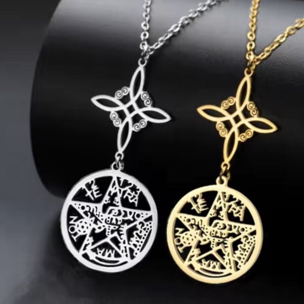 Pendentif protection tetragramaton et nœud de sorcière