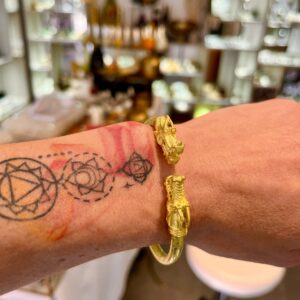 Bracelet Jonc Véritable Dragon, Amulette Thaïe Doré, béni