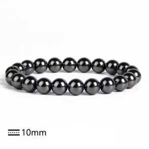 Bracelet made of 10mm black glossy beads arranged in a circle.