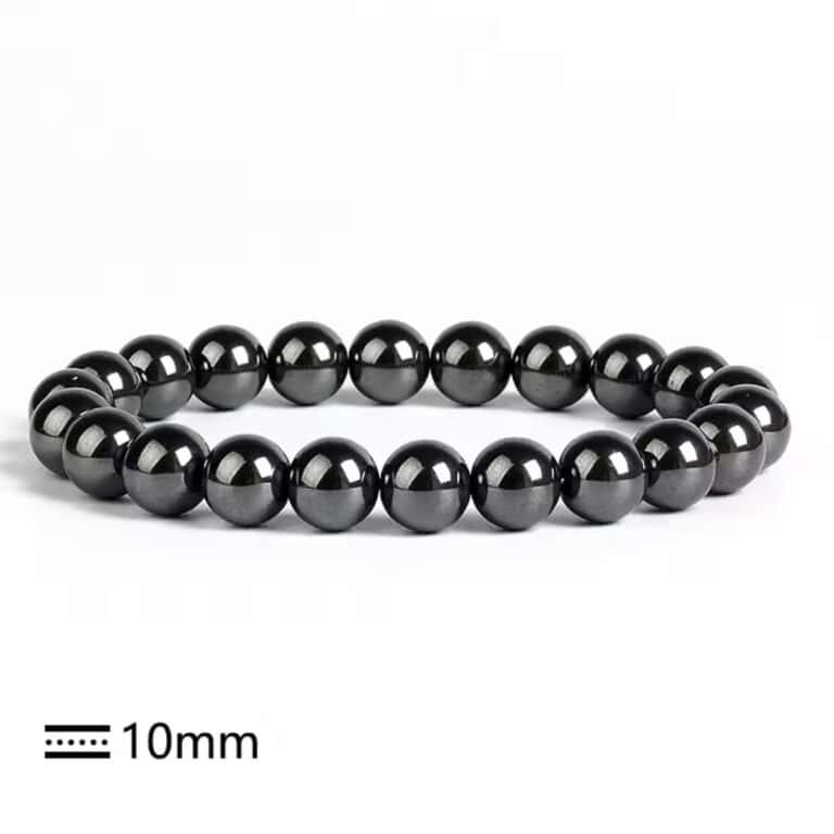 Bracelet made of 10mm black glossy beads arranged in a circle.