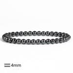 Two-strand black hematite bead bracelet, each bead 4mm, laid in a circular shape on a white background.