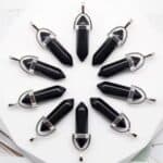 Pendentif Double Pointe Obsidienne Noire Naturelle Mexique 4 cm