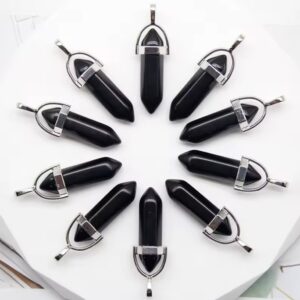 Pendentif Double Pointe Obsidienne Noire Naturelle Mexique 4 cm