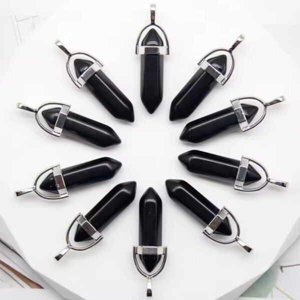 Pendentif Double Pointe Obsidienne Noire Naturelle Mexique 4 cm