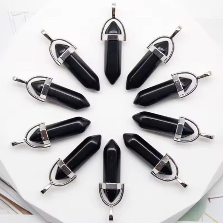 Pendentif Double Pointe Obsidienne Noire Naturelle Mexique 4 cm