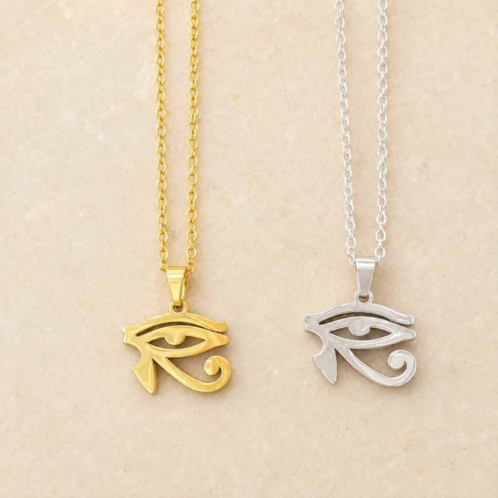 Collier Œil d’Horus en acier inoxydable doré et argenté